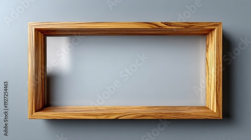 Minimalist Wooden Picture Frame Mockup on Neutral Grey Wall
