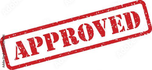 The prominent word APPROVED appears in a distressed red rubber stamp impression against a plain white field