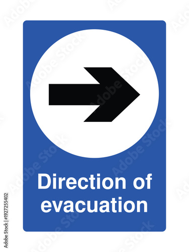 Direction of Evacuation Sign – Right Arrow Emergency Exit Symbol, Blue Safety Sign for Escape Route, Building Egress, Office, Mall, Hospital and Public Facility Wayfinding