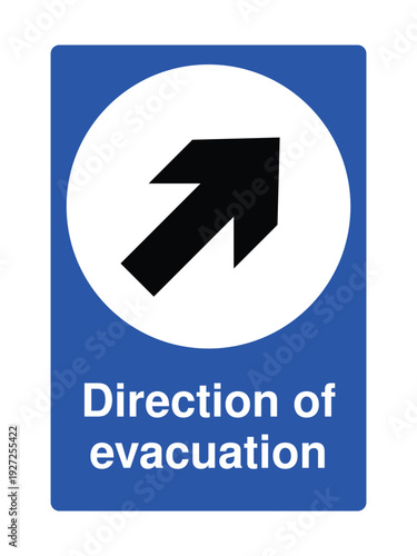 Direction of Evacuation Sign – Up Right Arrow Emergency Exit Symbol, Blue Safety Sign for Escape Route, Building Egress, Office, Mall, Hospital and Public Facility Wayfinding