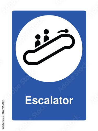 Escalator Sign – Up Escalator Direction Symbol, Blue Public Information Sign for Airport, Mall, Metro Station, Shopping Center and Transport Terminal Wayfinding