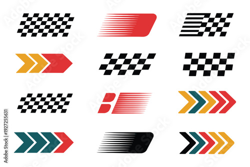 Vibrant Checkered Patterns and Colorful Arrows on White Background