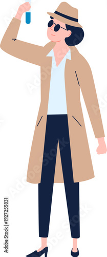 Female detective hold crime evidence in lab glass tube