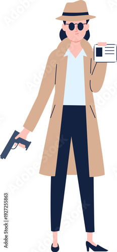 Female detective show gun and id. Crime investigation