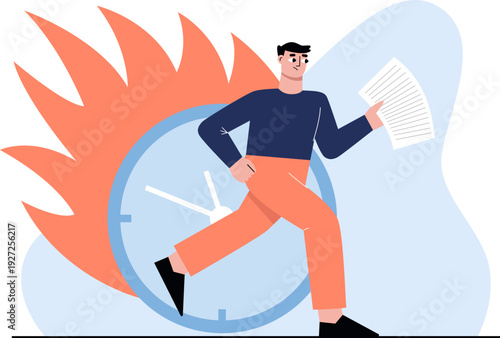 Man running with document. Work hurry color icon