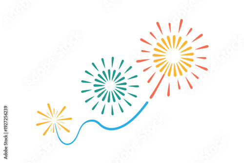Vibrant Colorful Firework Bursts with Wavy Line Design