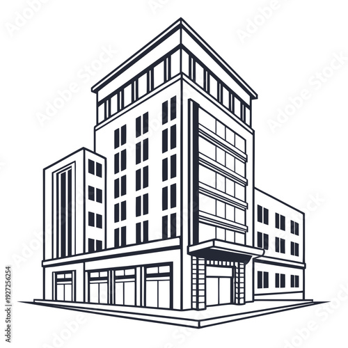 A large building with many windows on a city block