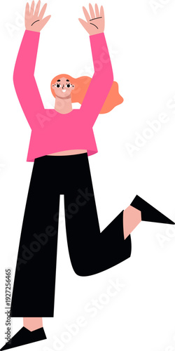 Excited girl. Joyful young woman happy jumping