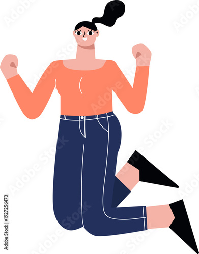 Jumping woman. Happy triumph pose. Female success