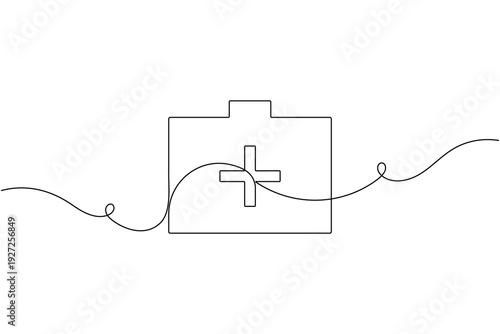 Medical first aid box sign icon continuous one line drawing art single on white background minimal emergency health care symbol outline vector illustration