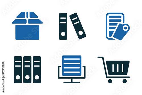 Blue House Icon with Dark Binders and Notebook