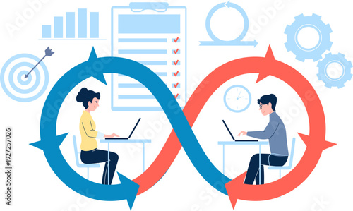 Software development cycle. Agile method framework concept