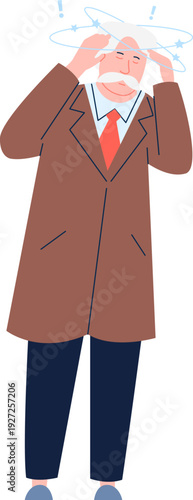 Dizziness in old age. Senior man with dementia illness