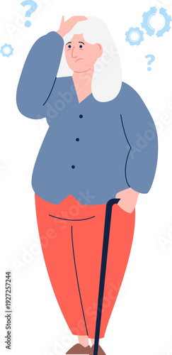 Aged woman with neurology problem. Mental aging icon