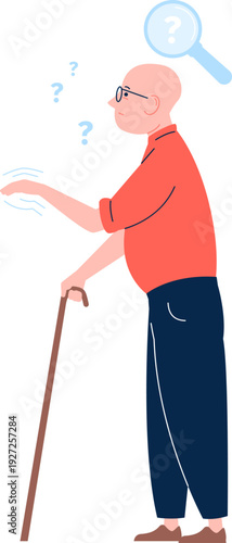 Parkinson symptoms. Aged man with cognitive mental problems