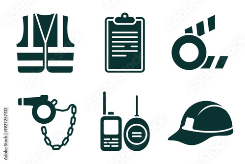 Black and White Icon Set of Police Equipment and Communication