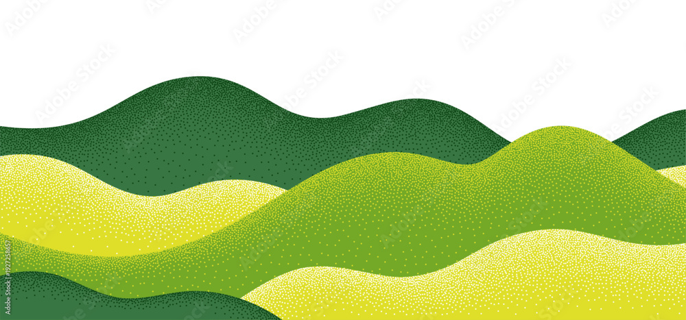 Fototapeta premium Abstract Green Farm Field Pattern. Farm Agriculture Landscape Background. Vector Green Rice Fields. Mountains and Tea Hills Collage Illustration.