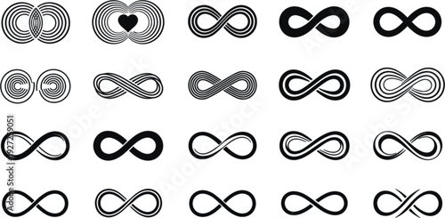 Infinity Symbol Icon Collection with Endless Loop Shapes Abstract Infinity Signs Vector Illustration Set