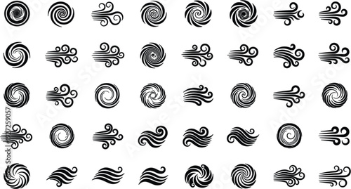 Wind Swirl Icon Collection with Air Flow Spiral Breeze Symbols Vector Illustration Set