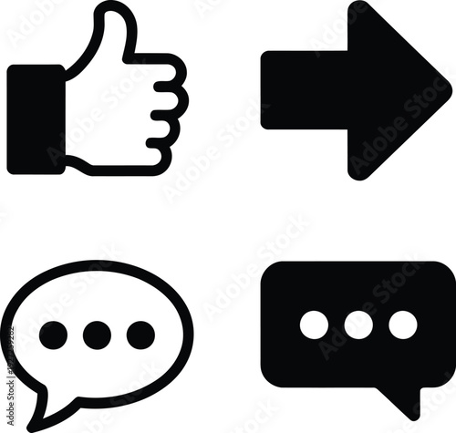 Icons representing communication, approval, and direction