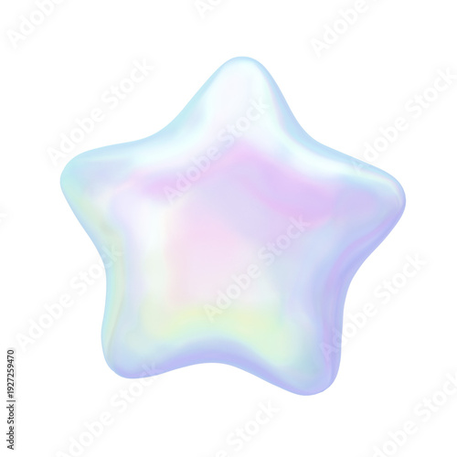 Foto Holographic Iridescent 3D Star Shape with Transparent Background, Pearlescent Gl