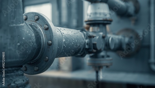 Wallpaper Mural Close-up of a water steel pipe and meter, focusing on the drinking water connection and flange fitting Torontodigital.ca