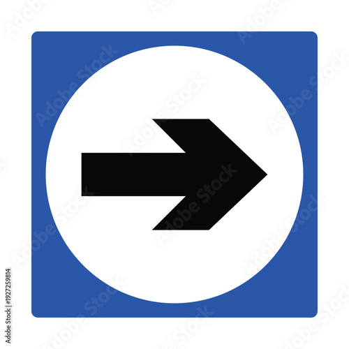 Emergency Exit Direction Icon – Right Arrow Safety Symbol, Blue Evacuation Route Sign for Building Egress, Office, Mall, Hospital, Airport and Public Facility Wayfinding
