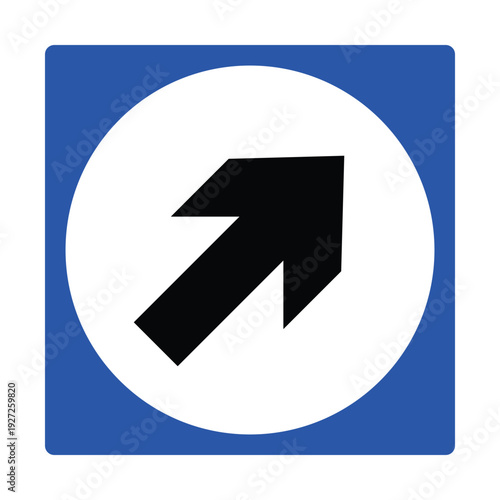 Emergency Exit Direction Icon – Up Right Arrow Safety Symbol, Blue Evacuation Route Sign for Building Egress, Stairway Guidance, Office, Mall, Hospital and Public Facility Wayfinding
