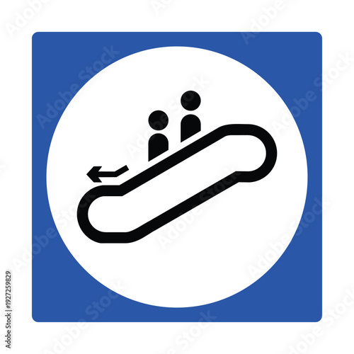 Escalator Direction Icon – Down Escalator Symbol, Blue Public Information Sign for Airport, Mall, Metro Station, Shopping Center and Transport Terminal Wayfinding