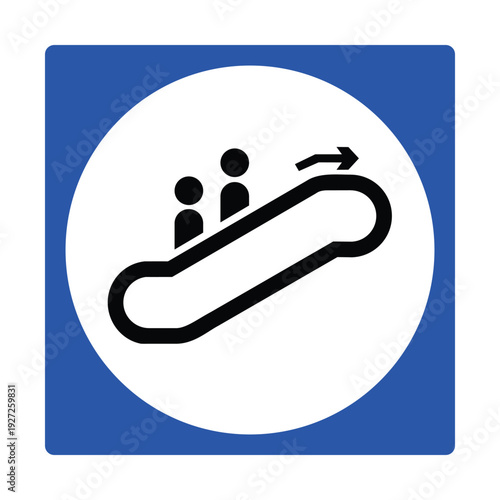 Escalator Direction Sign – Upward Moving Escalator Symbol, Blue Public Information Icon for Airport, Metro, Mall, Shopping Center and Transport Terminal Wayfinding