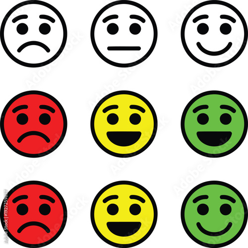 A visual representation of various facial expressions using colored circles