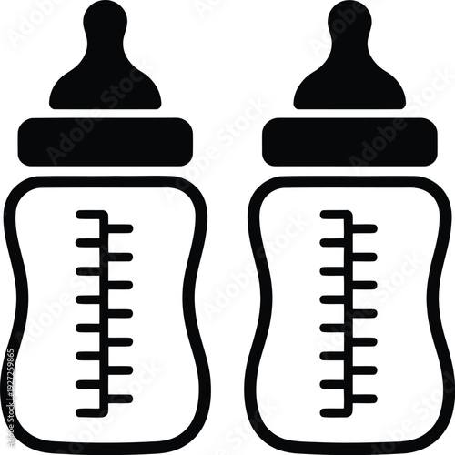 Two baby bottles with nipples and measurement markings on the side.