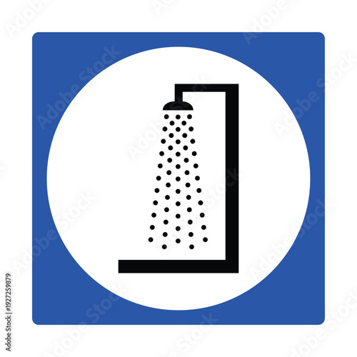Shower Icon Blue Sign – Public Bathroom Shower Head Symbol for Gym, Swimming Pool, Spa, Hotel, Locker Room and Sanitary Facility Wayfinding Design