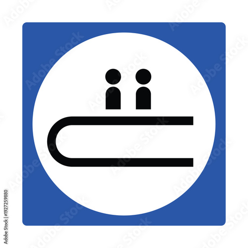 Moving Walkway Icon – Travelator Symbol, Blue Public Information Sign for Airport, Mall, Metro Station, Terminal, Shopping Center and Passenger Transport Facilities