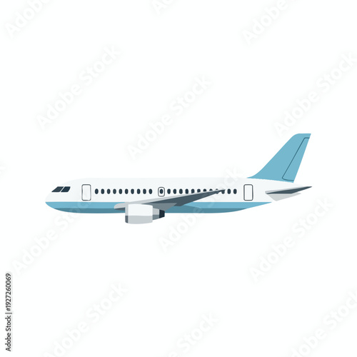 Modern Commercial Airplane Flying through Clear Blue Sky