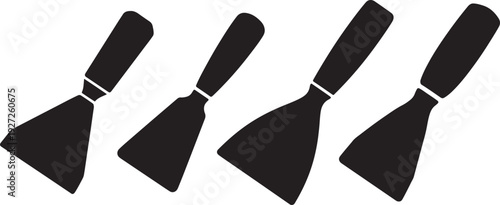 Four Spatulas, Black Silhouette on White Background, Vector Illustration
