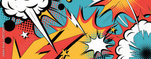 Abstract halftone comics background - Modern design shapes in pop colors banner 