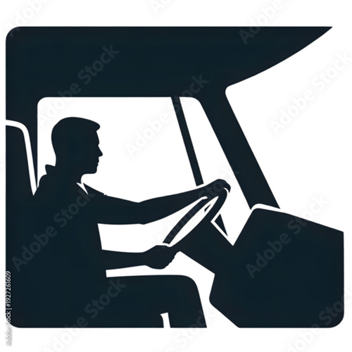 Man driving a vehicle silhouette isolated on transparent background.