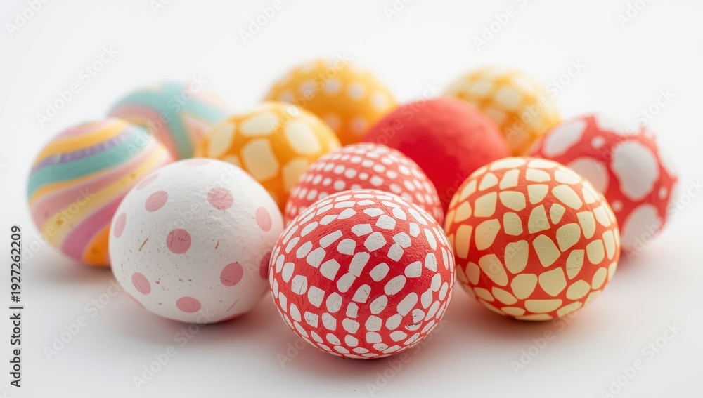 Fototapeta premium Colorful patterned Easter eggs arranged on a white background