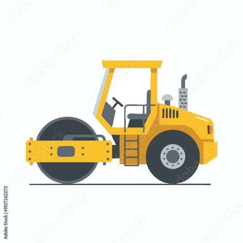 Yellow Road Roller on White Background