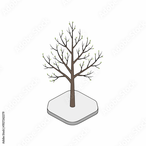 Bild auf Leinwand Isometric Bare Tree Simple Design on Snow Ground Illustration