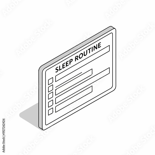 Isometric Outline Sleep Routine Checklist with Checkboxes and Text Design Element
