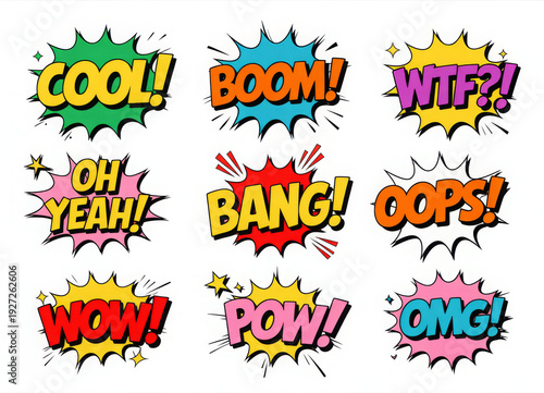 Collection comic speech effects. Colored set sound bubble effects in pop art style.  illustration.