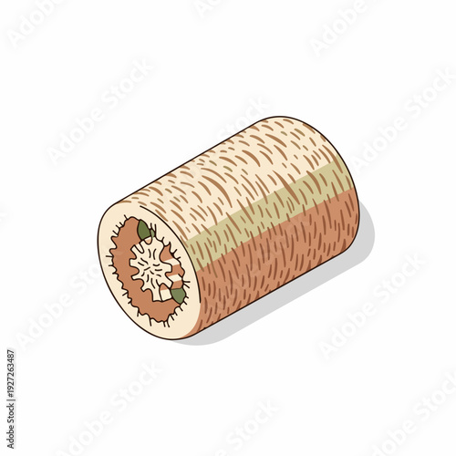 Simple Lineart Swiss Roll Cake Illustration Isolated Dessert Food