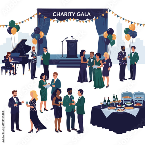 Formal Event Guests Mingle at Fundraising Gala