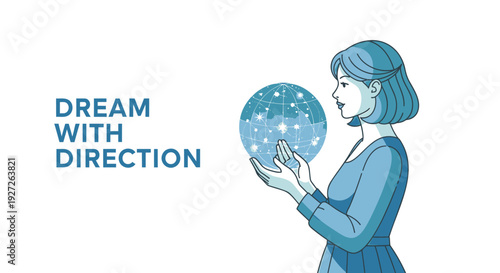 Woman holding glowing orb with stars, dream with direction