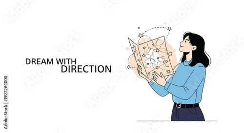 Woman holding map with dream and direction concept