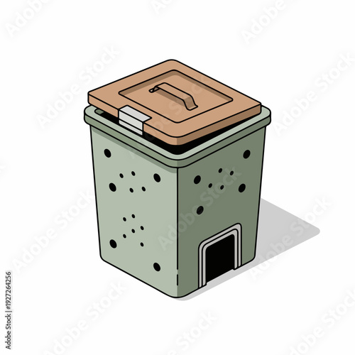 Isometric Detailed Compost Bin Waste Container Sustainable Living Illustration