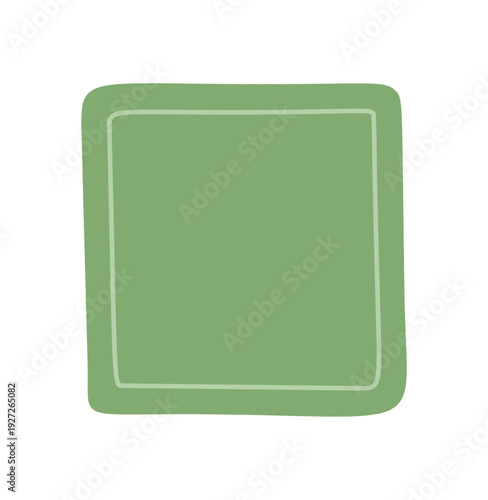 Organic hand drawn square frame in green with quote badge form. Blob shape background serves as template, label and icon. Rectangle element for modern badge or frame use in creative projects.