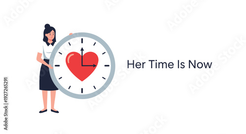Woman with clock and heart symbol
